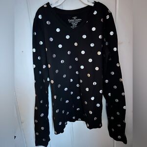 Faded Glory Black Top with Silver Polkadots